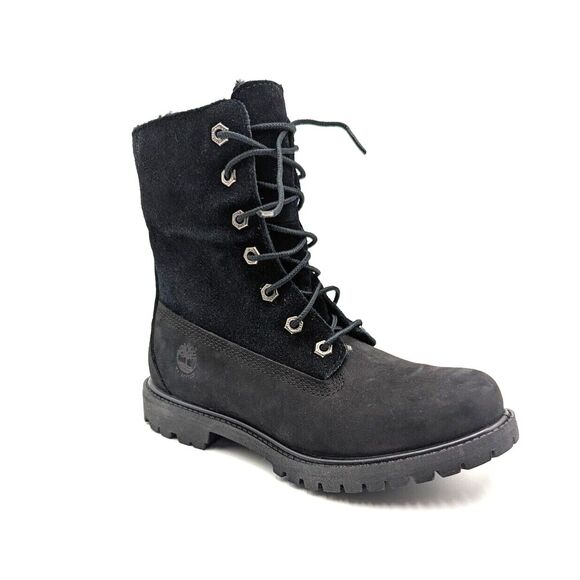 Timberland Authentic Women Waterproof Fleece Fold Down Boot Black Leather US 6.5 - Picture 2 of 15